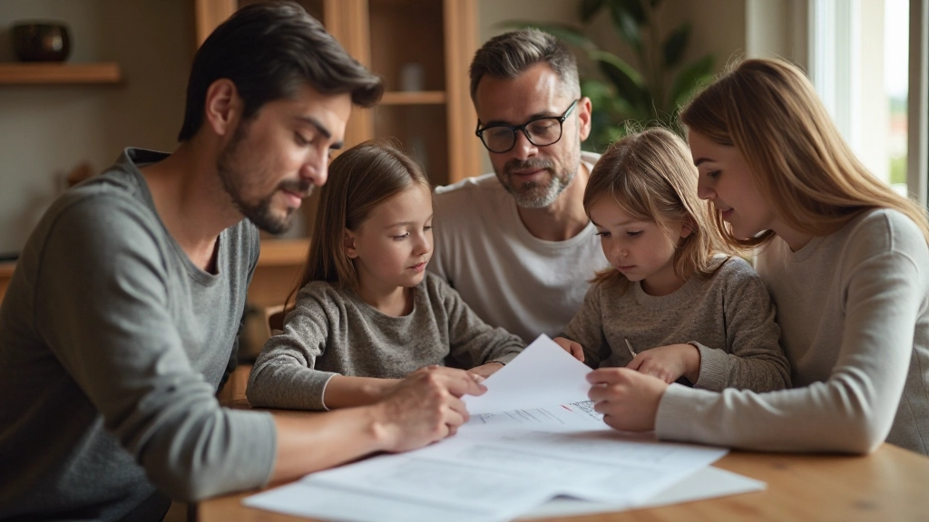 Профессиональное фото семьи, обсуждающей финансовое планирование за семейным столом