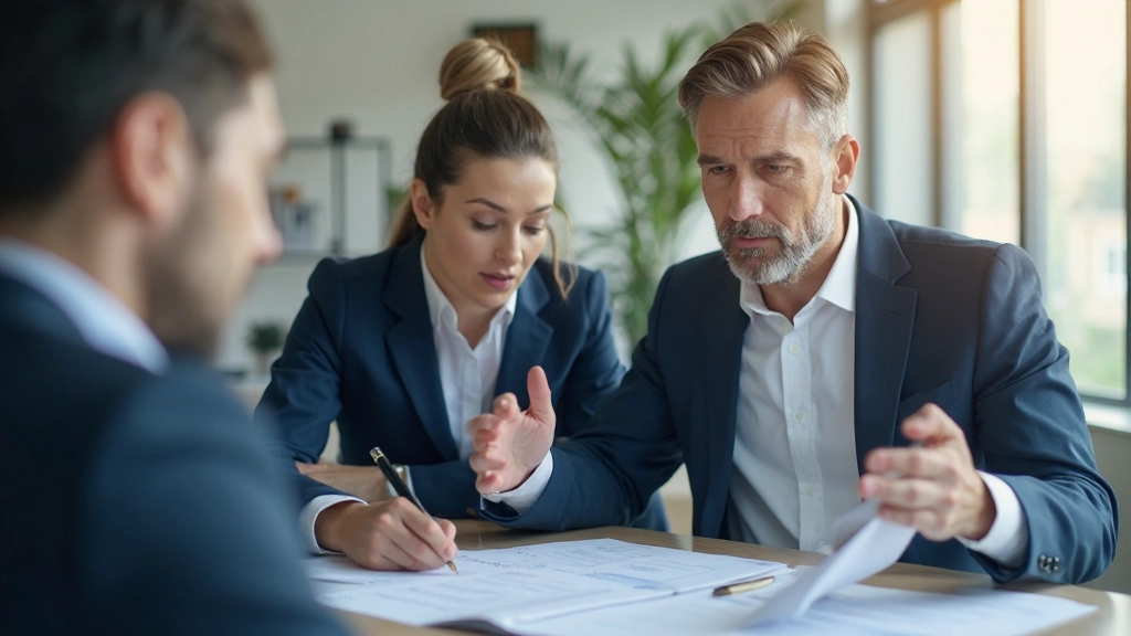 Профессиональное фото консультанта по финансам, работающего с клиентом за столом