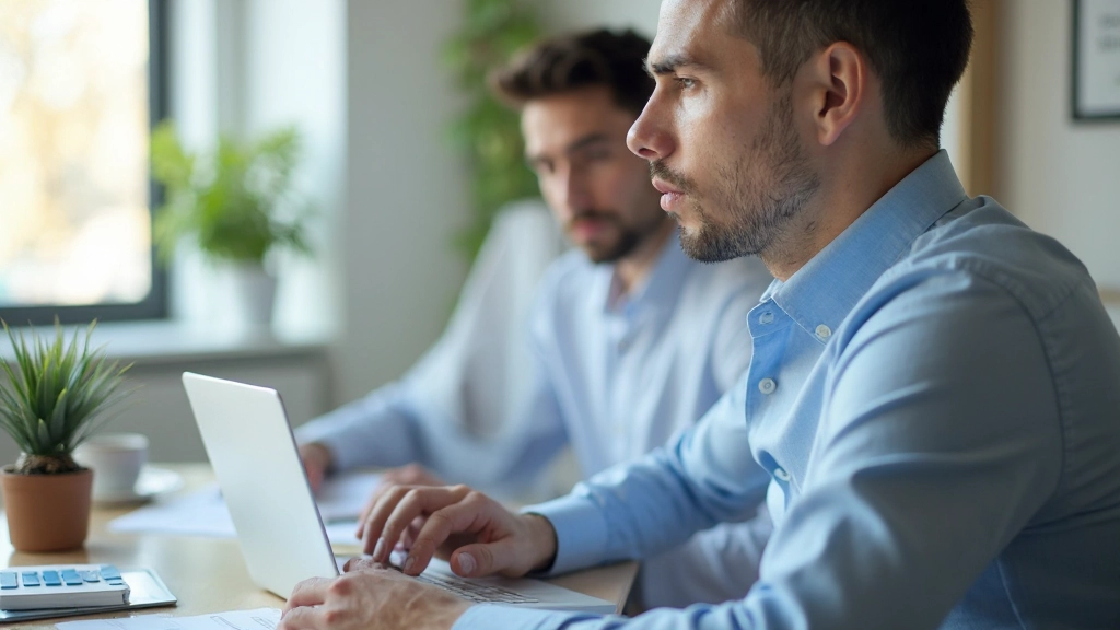 Профессиональное фото человека, работающего с бюджетной таблицей на ноутбуке