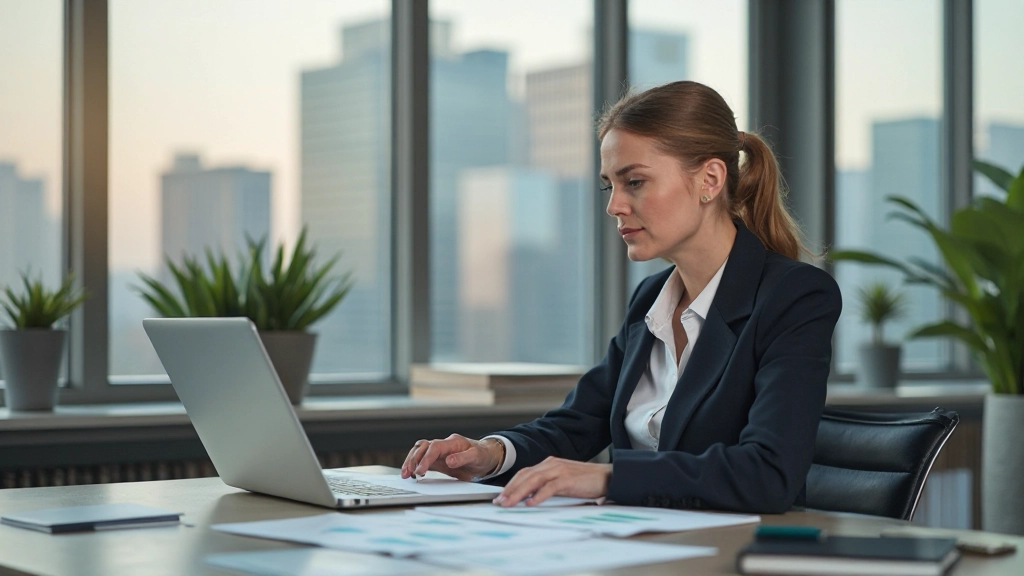 Современный финансовый центр с видом на город, документы по пенсионному планированию на столе